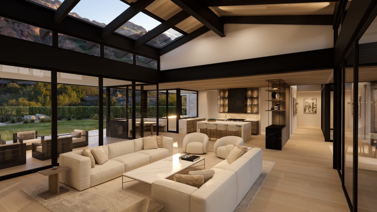 Luxury custom home with glass ceiling in living room