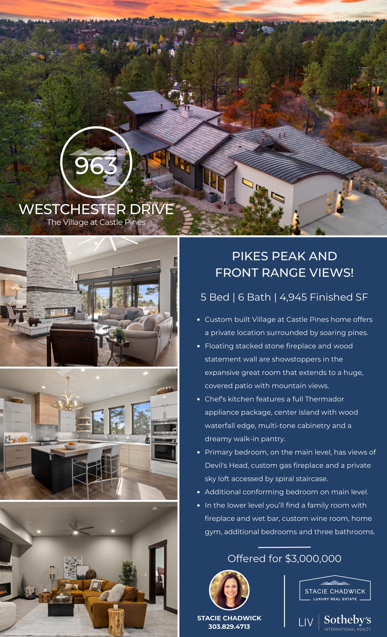 Listing flyer for 963 Westchester Drive, with home photos, property details, price and agent information.