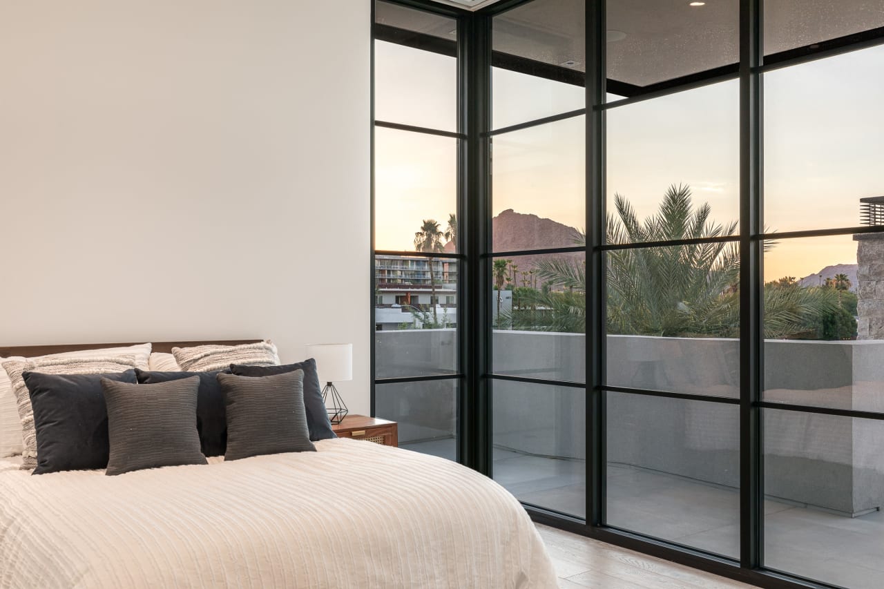 Views from bedroom in luxury modern home in Old Town Scottsdale