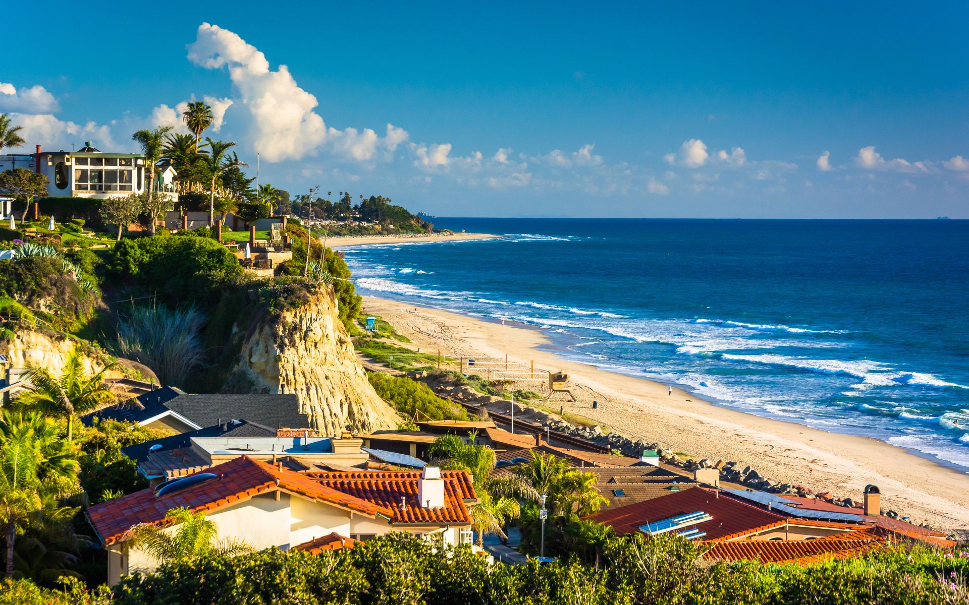 Southwest San Clemente pier and coastal homes at sunset