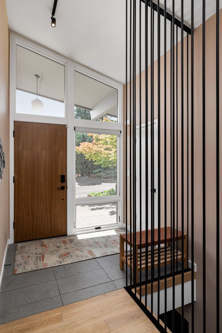 The reworked entry with slatted screen