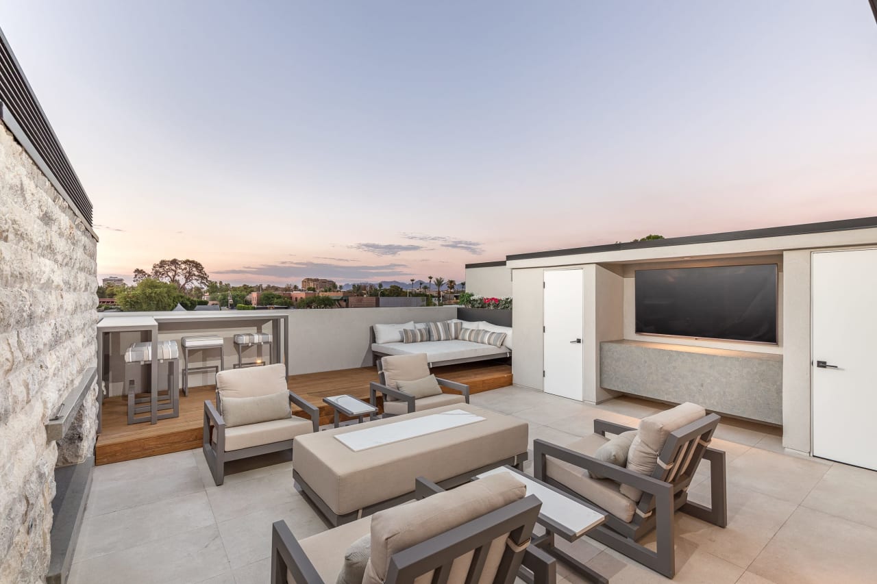 View from rooftop in luxury modern home in Old Town Scottsdale