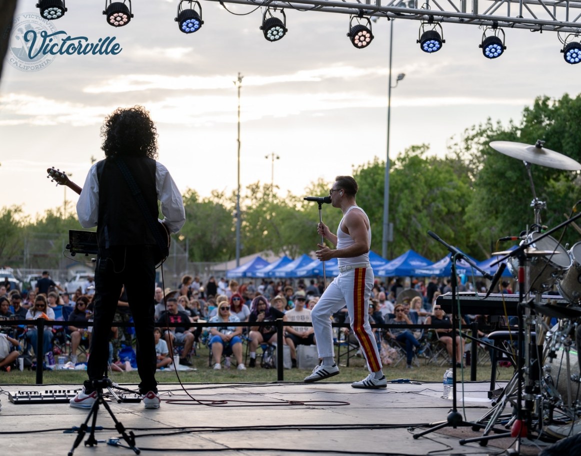 Musicians performing at a City of Victorville Concerts in the Park event