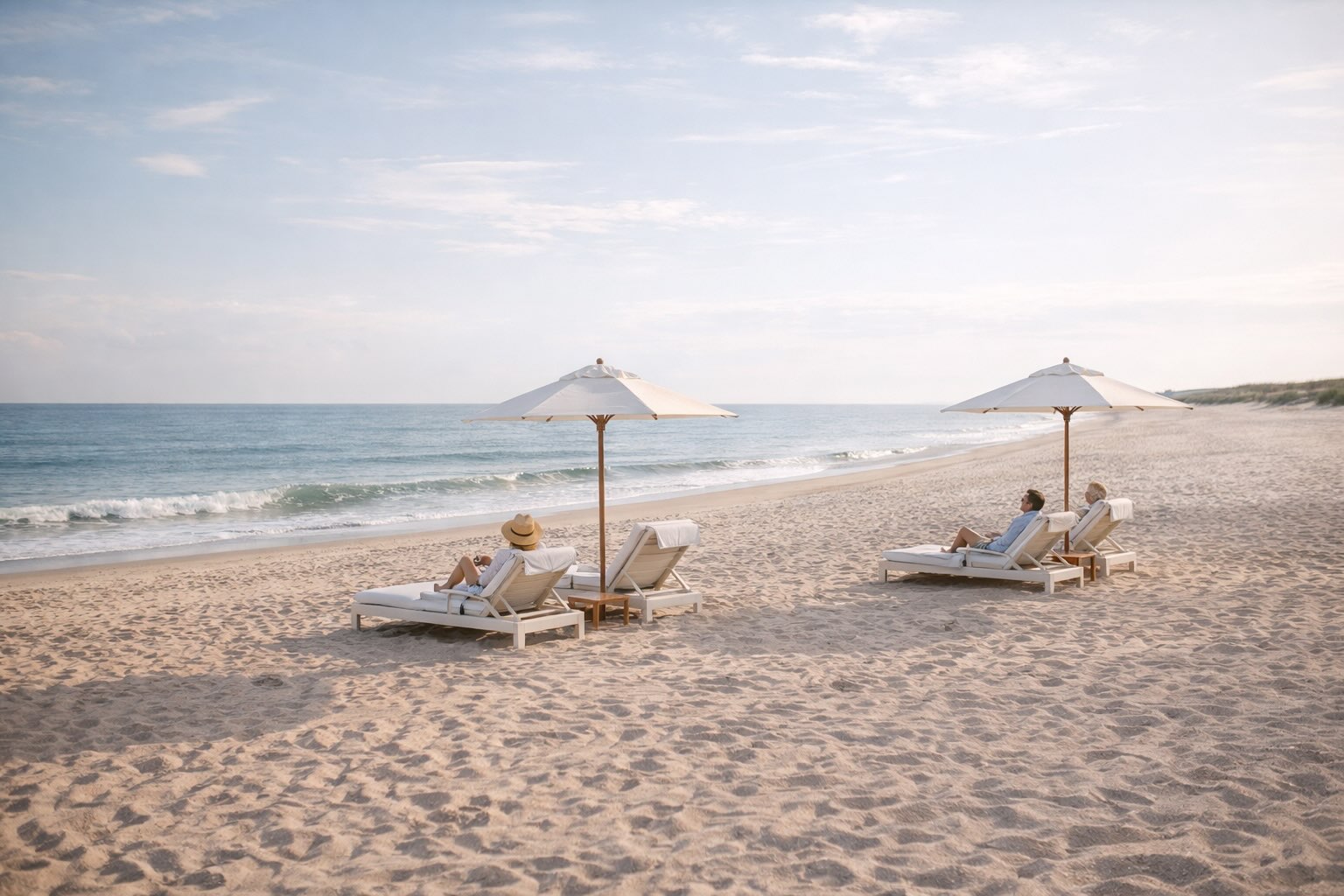 beaachgoers on lounge chairs at a beach club in Quogue