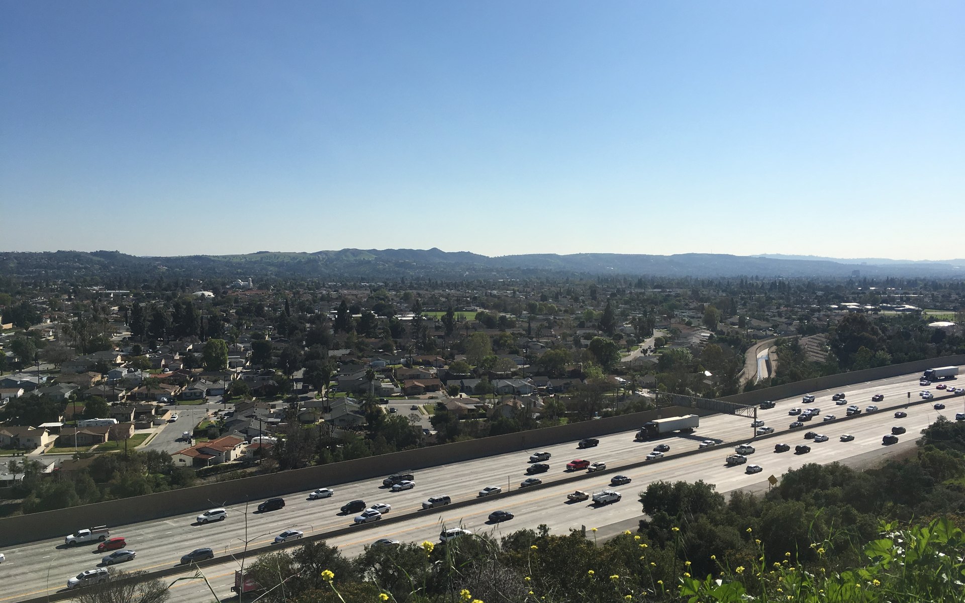 The 210 Freeway through Glendora seen from the South Hills