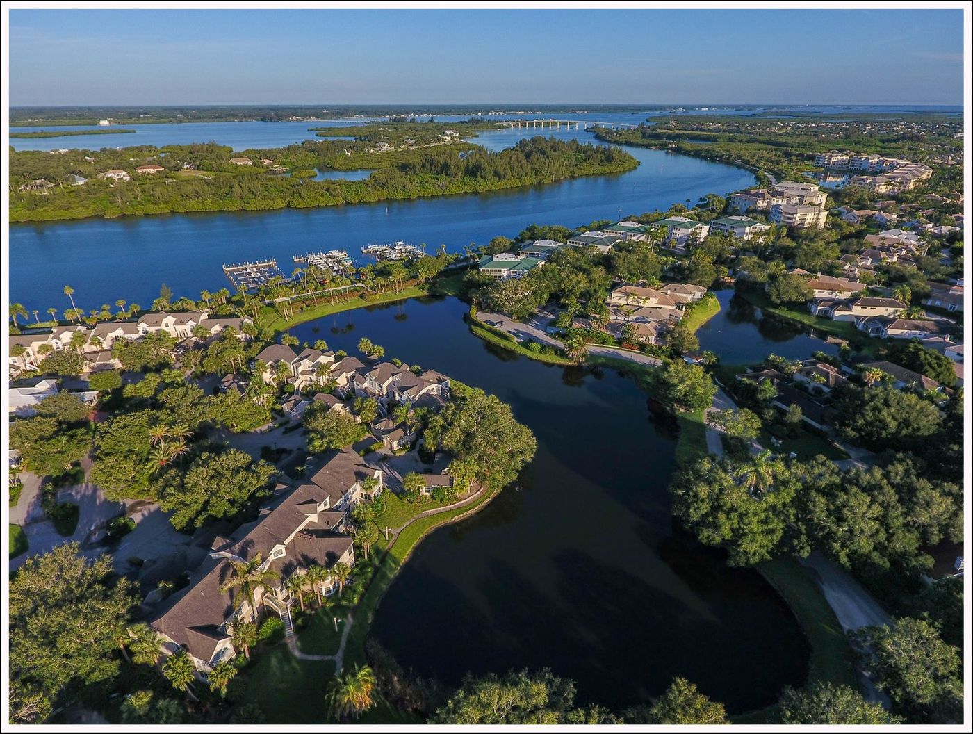 Aerial view of Sea Oaks along the Indian River Lagoon in Vero Beach