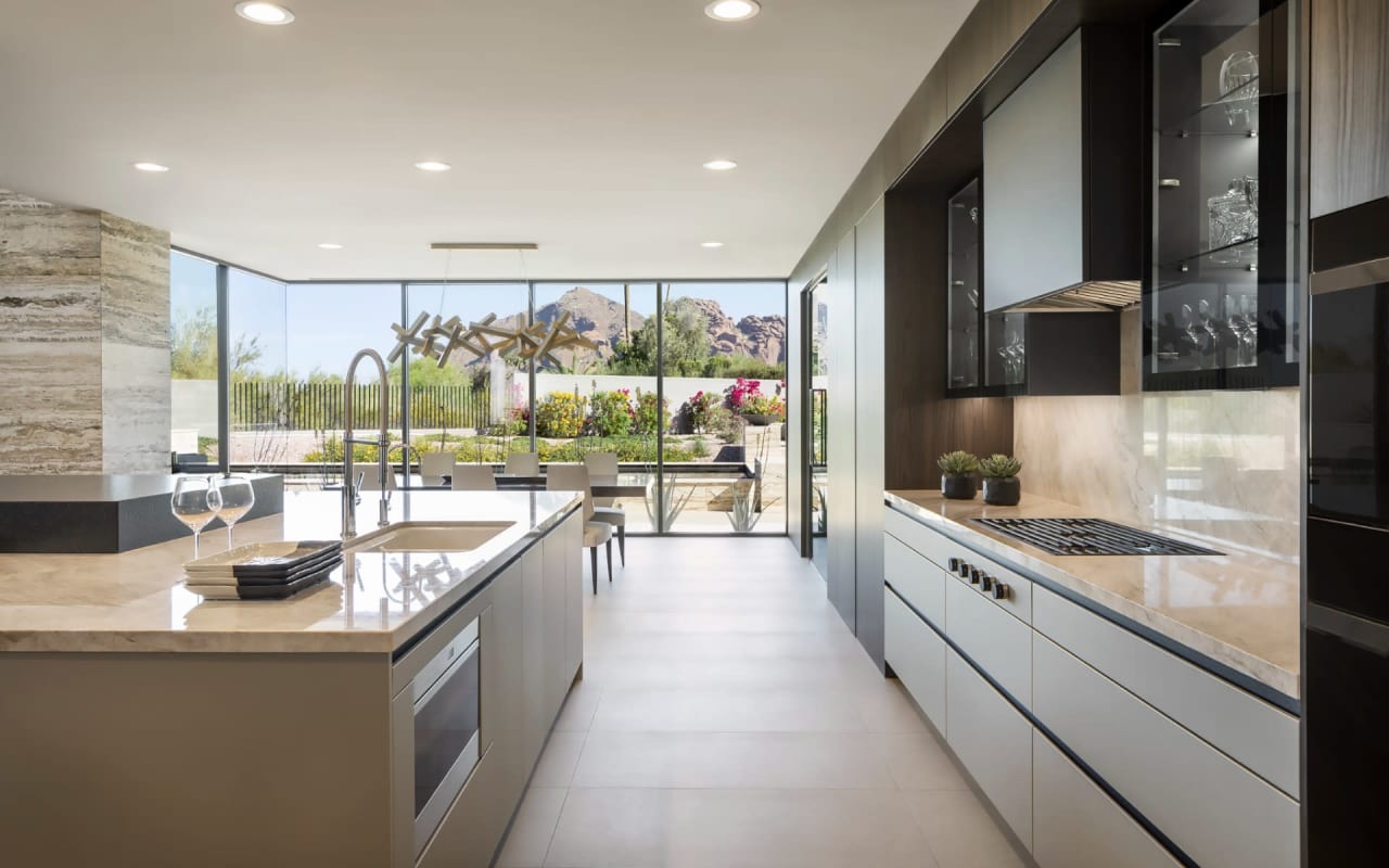 Modern kitchen with mountain views