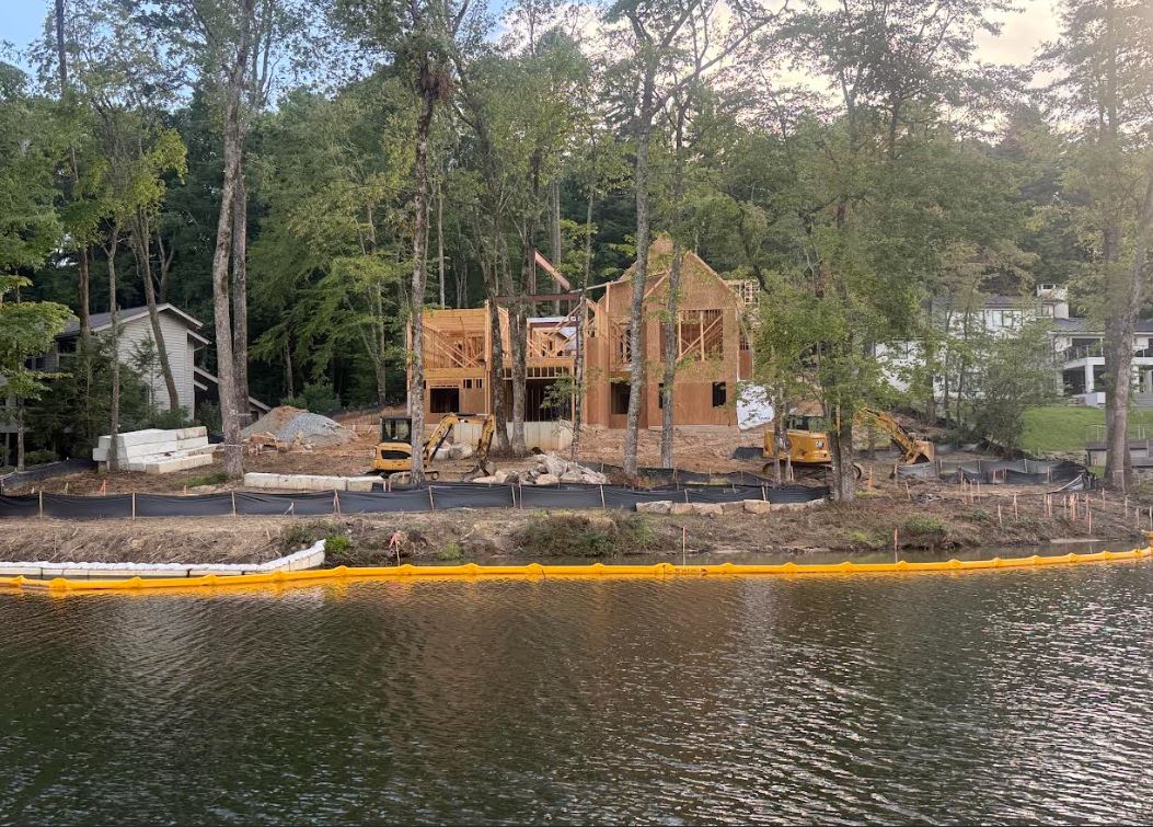 New waterfront home under construction on the shores of Lake Toxaway, North Carolina