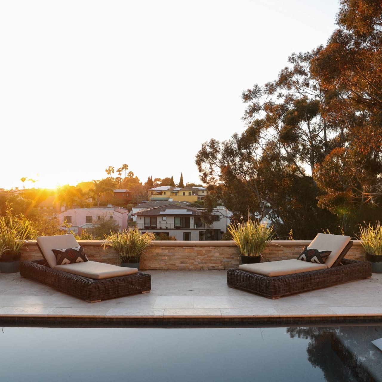 Pool with sunlounger