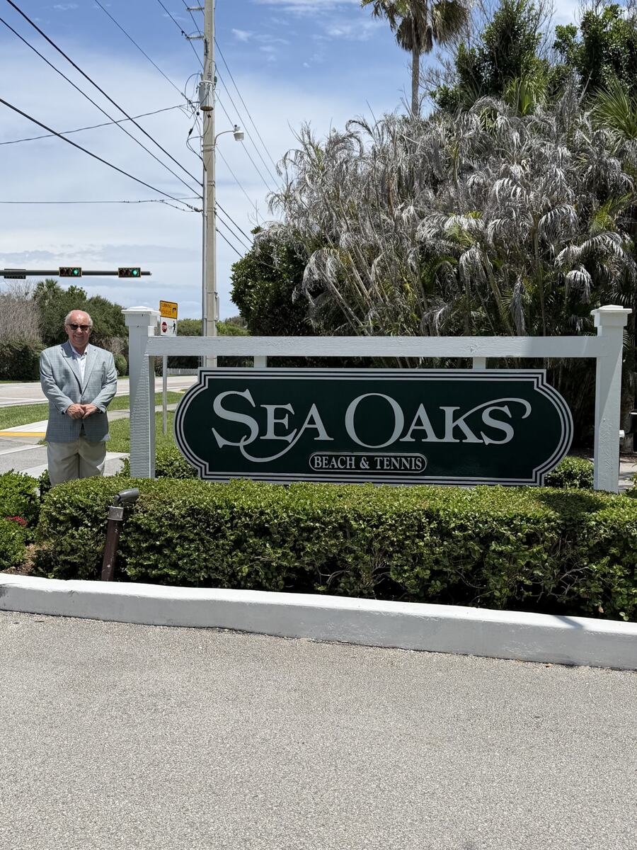 Vero Premier Properties principal at the Sea Oaks community entrance, Vero Beach barrier island