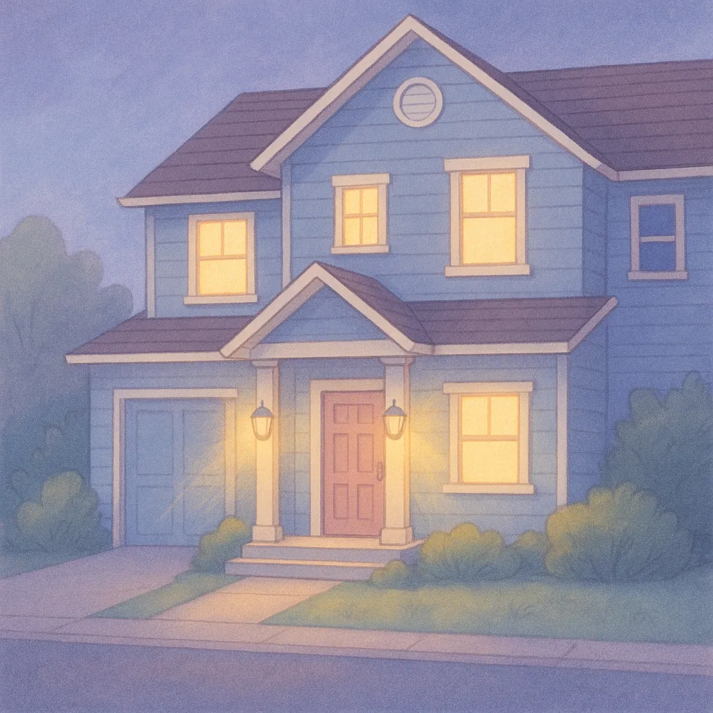 Empty home with exterior lights on