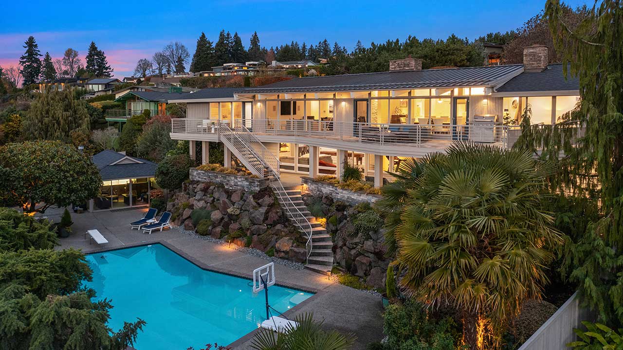 Chic Mid-Century Modern with Sweeping Views on Clyde Hill