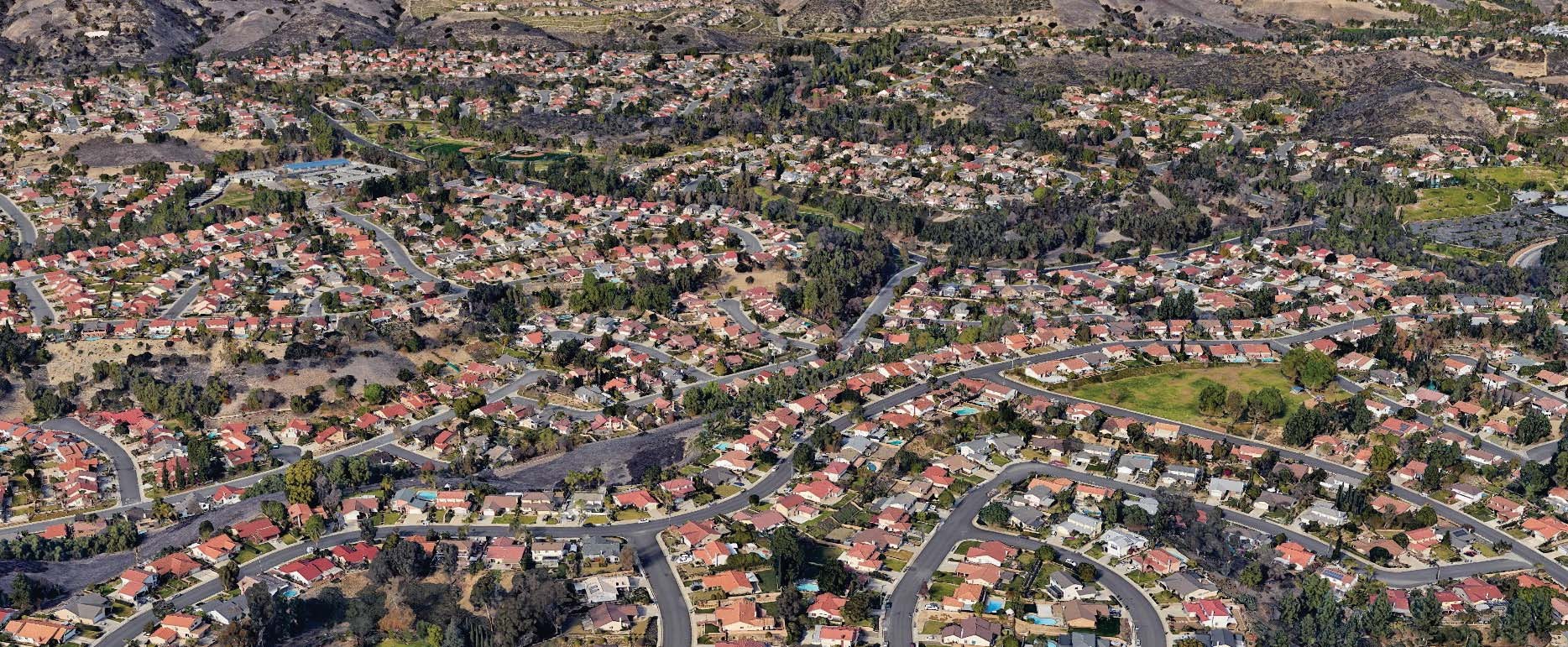 Aerial view of Walnut hillside residential streets in the 2018 General Plan