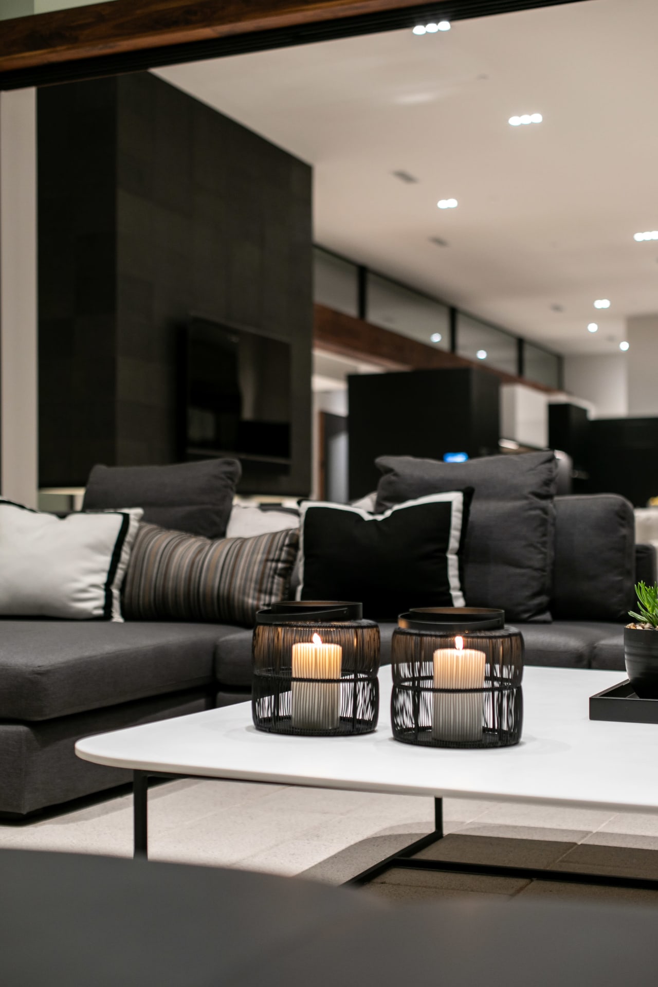 Couch and candles in luxury living room