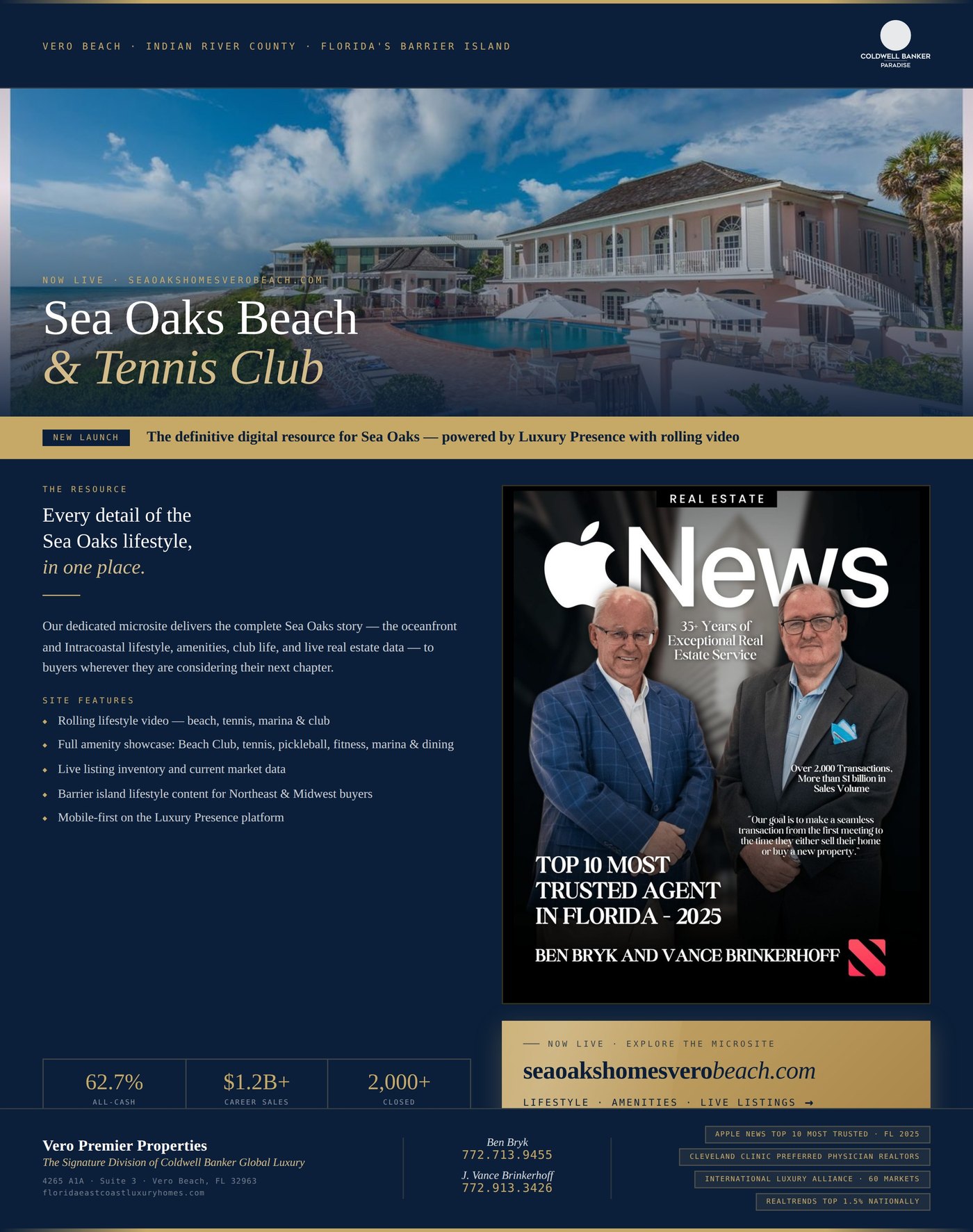 Vero Premier Properties full-page Vero Beach Magazine advertisement for the Sea Oaks Beach and Tennis Club microsite