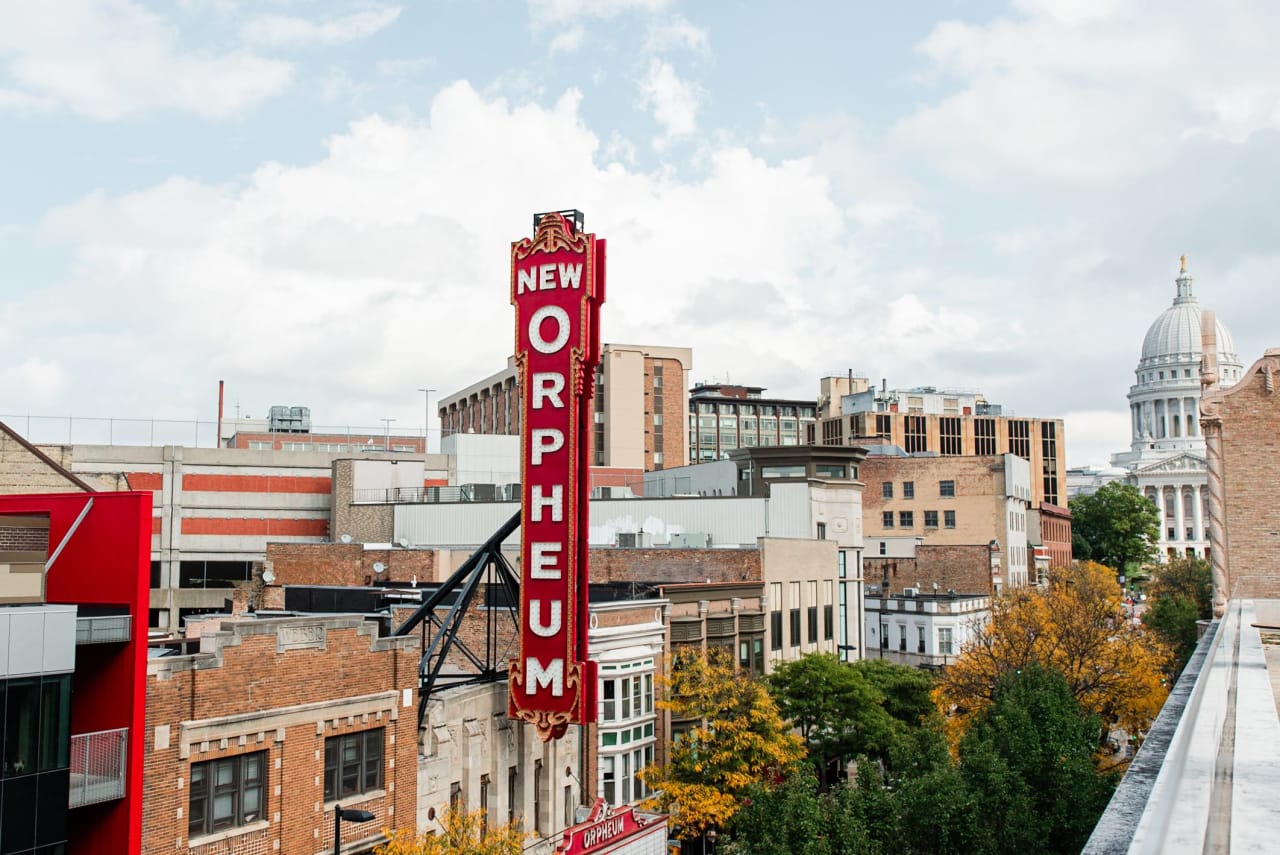 A close-up view of a sign for the New Orpheum Theater.