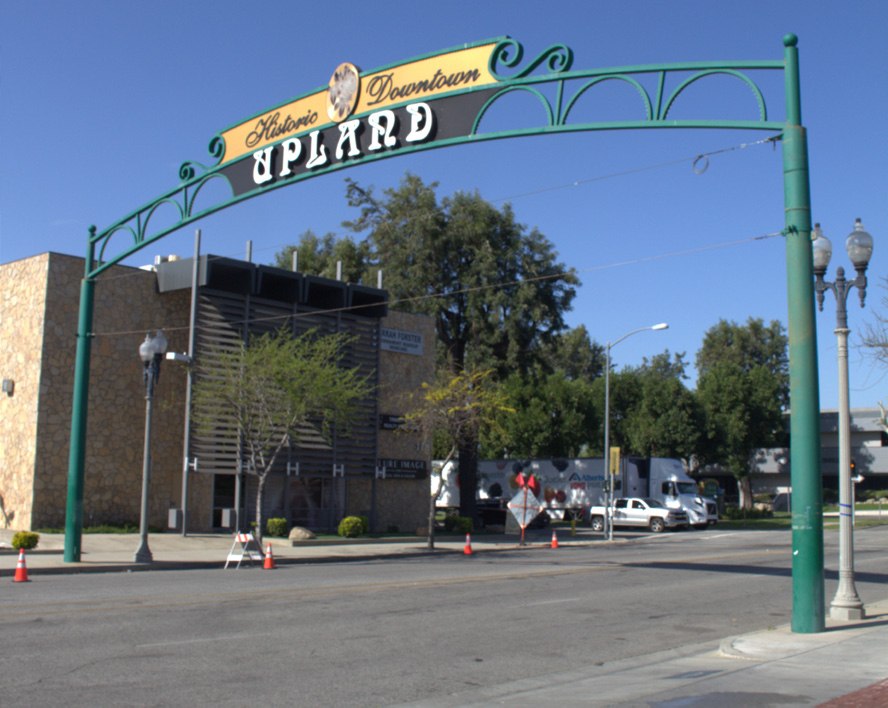Historic Downtown Upland gateway above the street