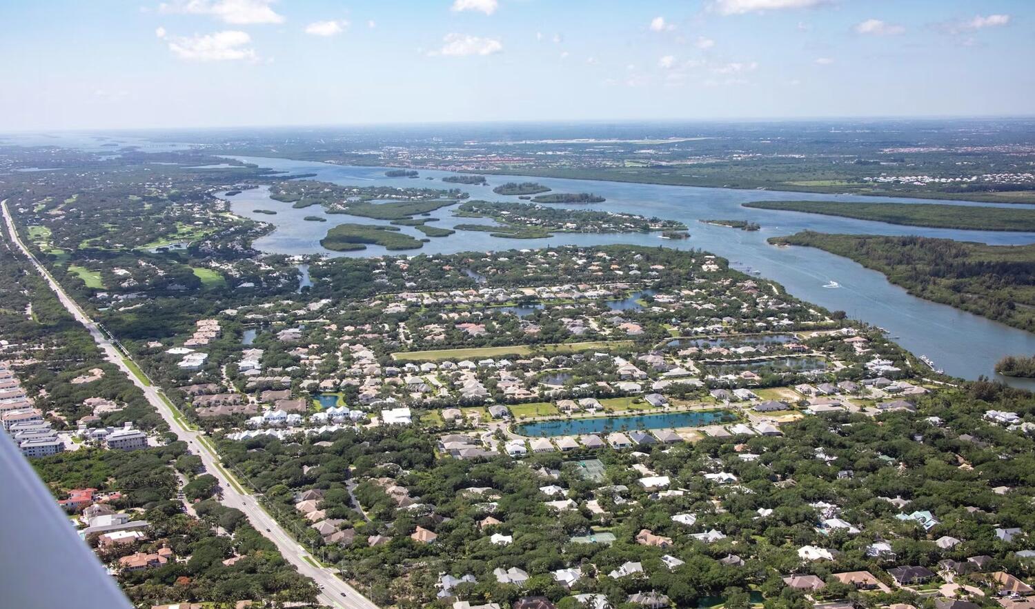 Aerial of an ocean-to-river community north of Vero Beach on the 32963 barrier island
