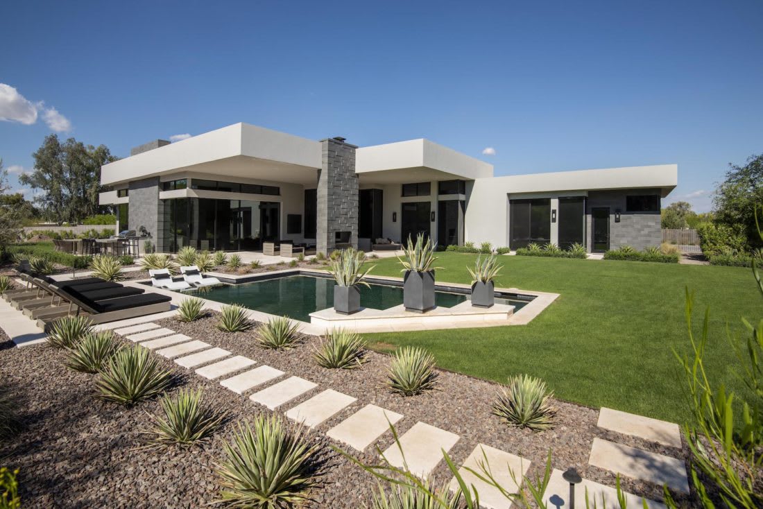 Backyard of modern home in Paradise Valley