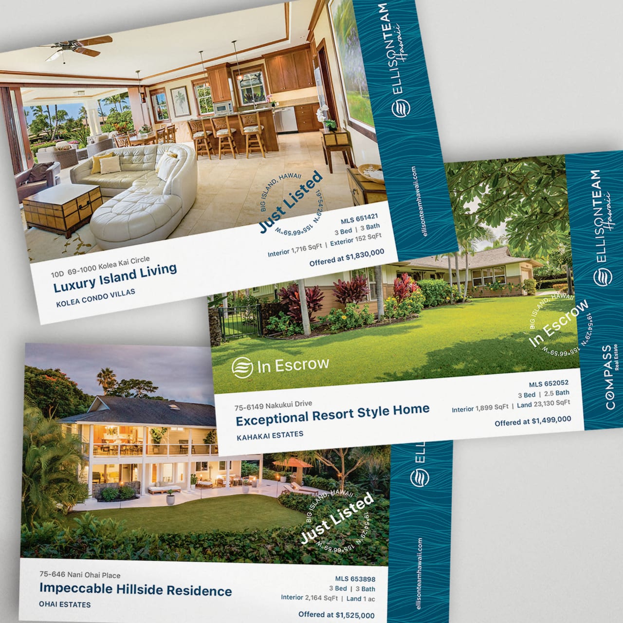 A couple of postcards of luxury real estate listings