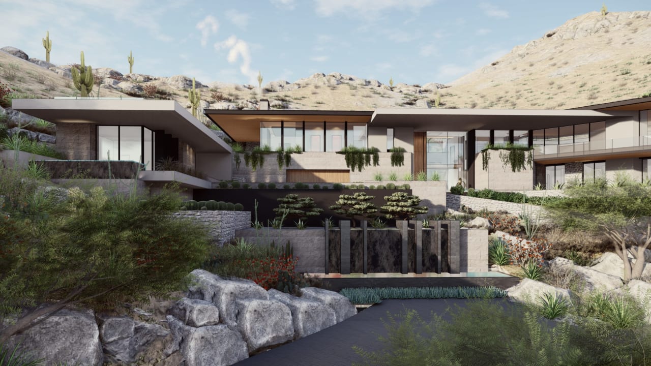 Ultra luxury modern mansion on hillside lot in Arizona