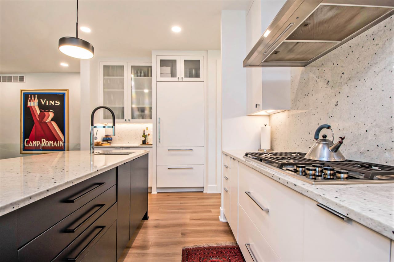 cooking range and counter top with sink