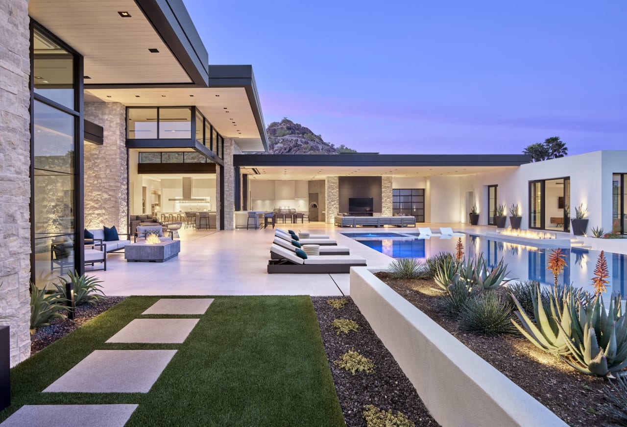 Luxury custom backyard at modern mansion