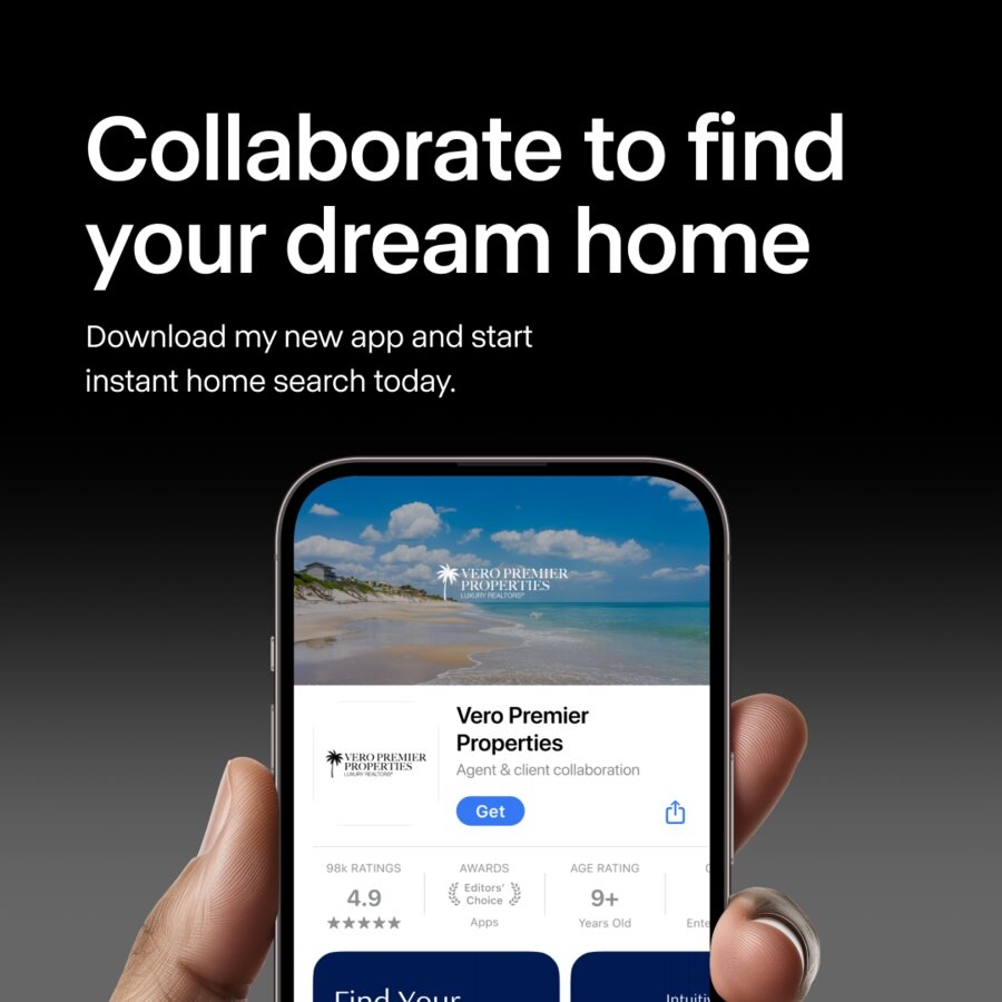 Vero Premier Properties home search app on the Apple App Store, rated 4.9 stars