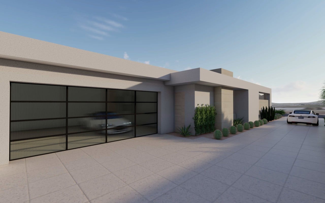 Rendering of garage of new modern home