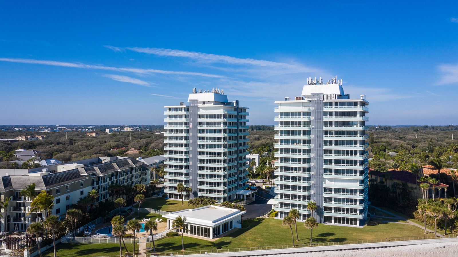 Village Spires twin oceanfront towers on the barrier island in Vero Beach, Florida
