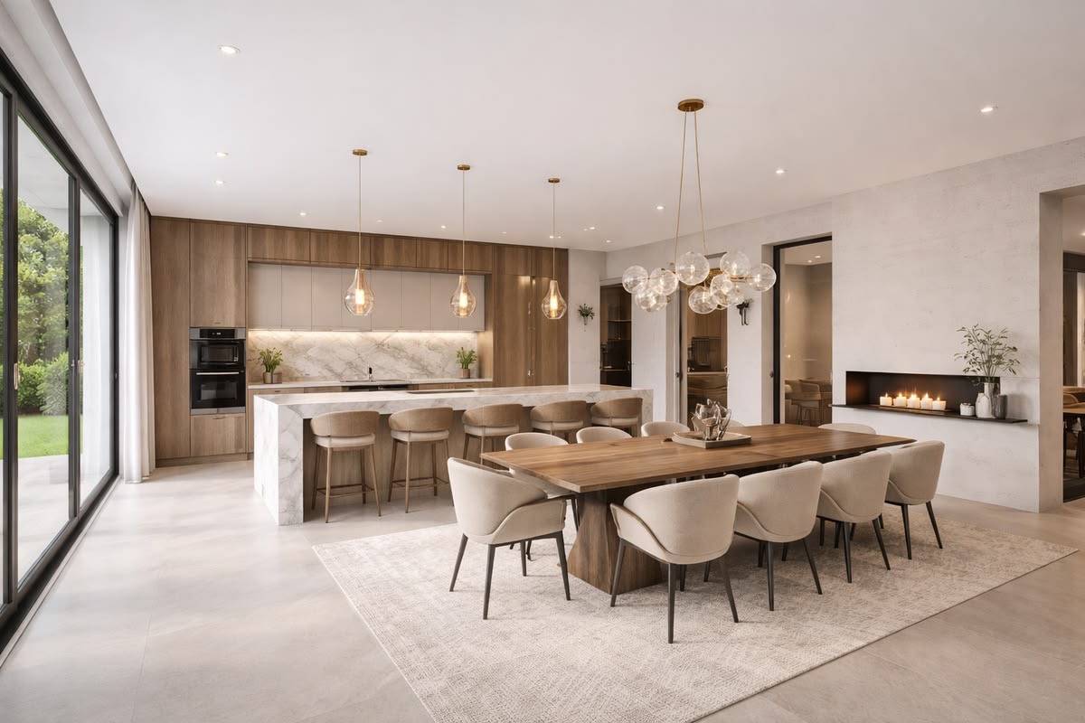 Open dining room and kitchen