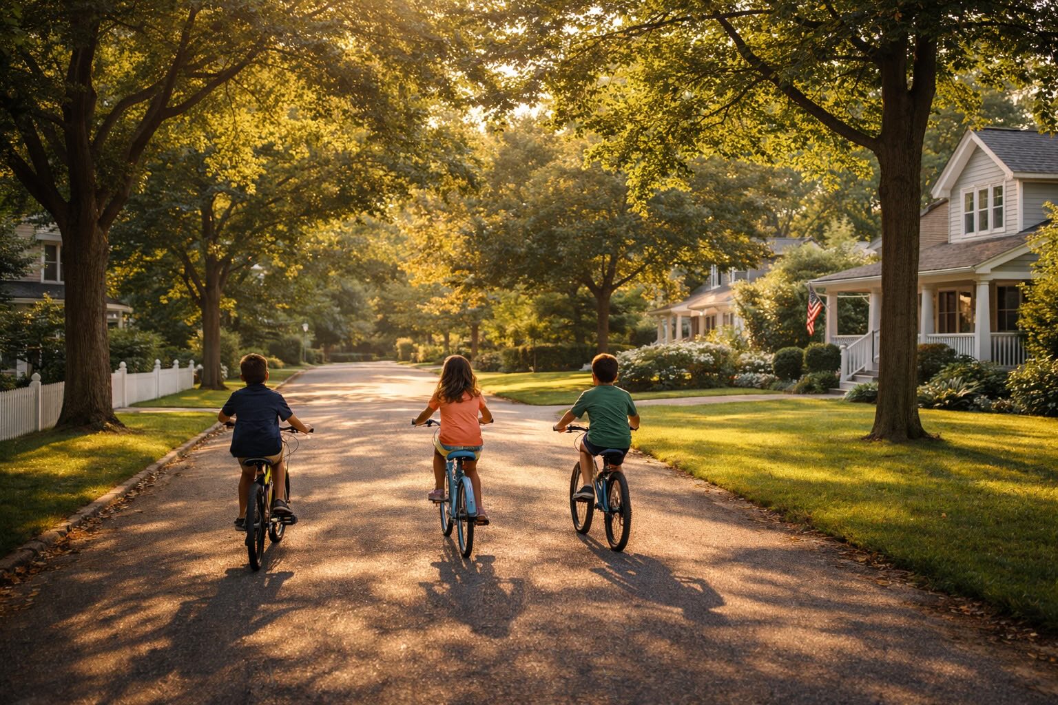 children riding bicycles on quiet Westhampton street