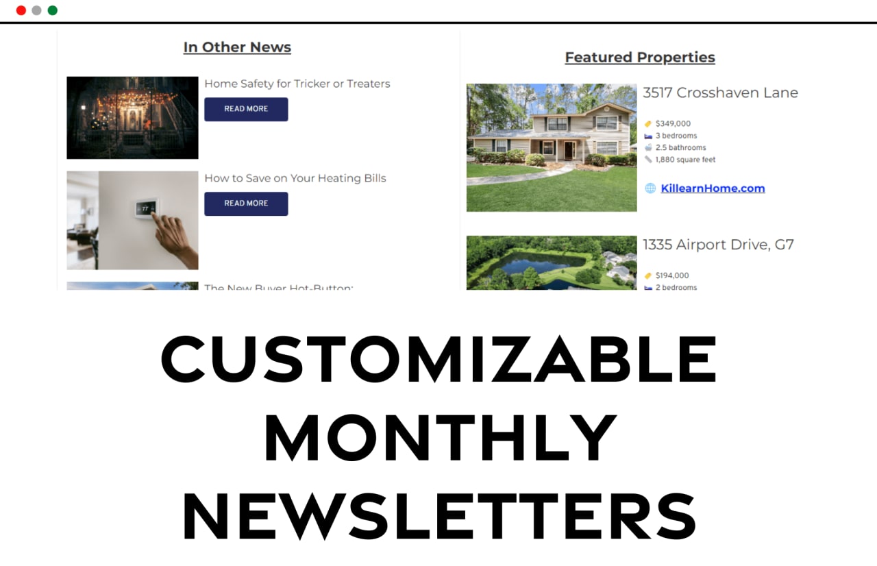 A newsletter on a computer screen, suggesting a service for creating personalized monthly newsletters.