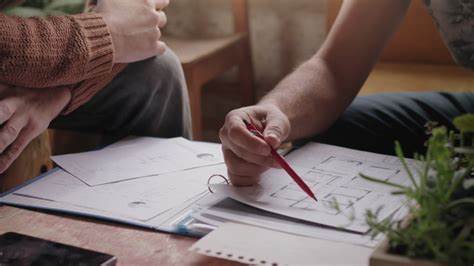 two persons discussing about a house blueprint