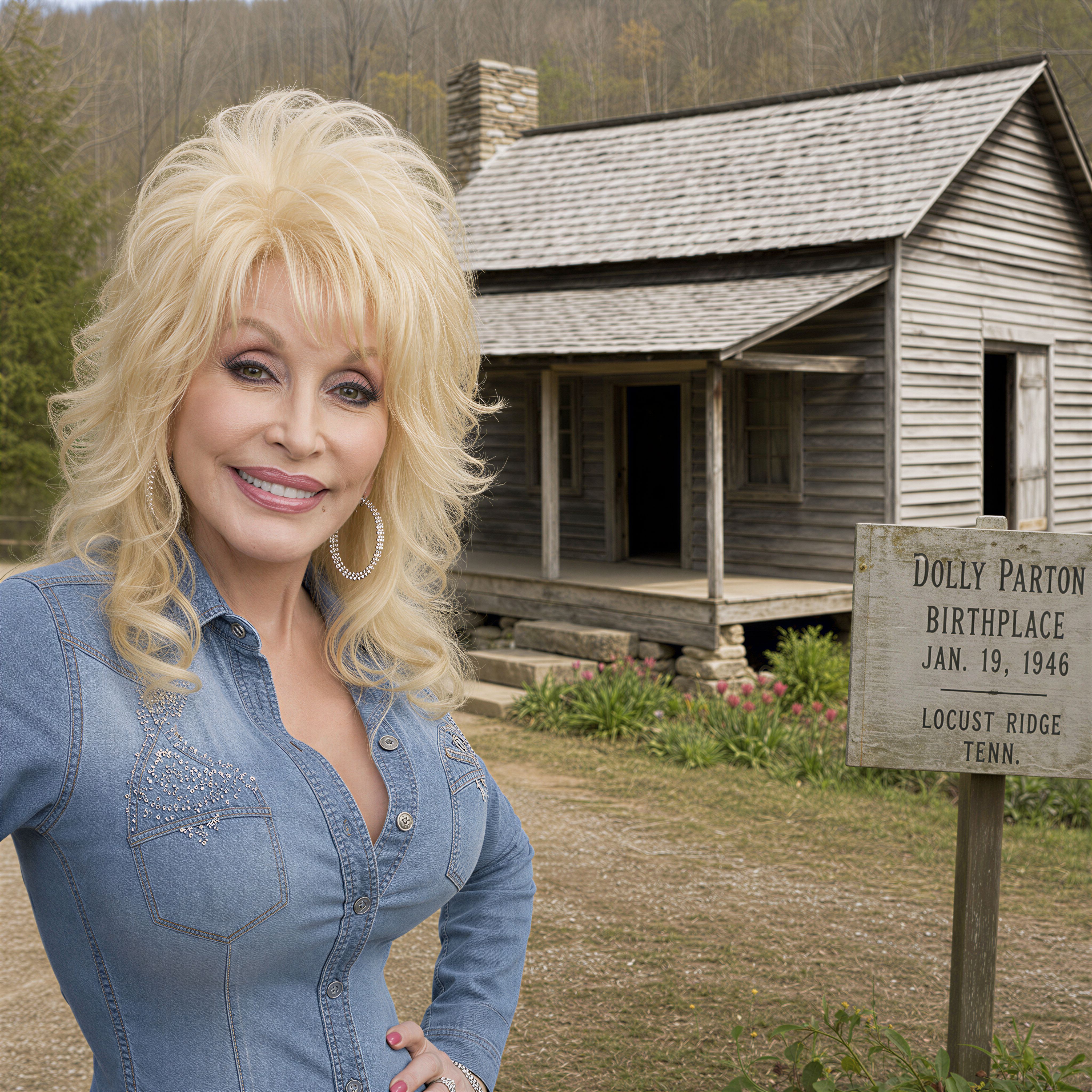 Dolly Parton at a rustic Tennessee cabin