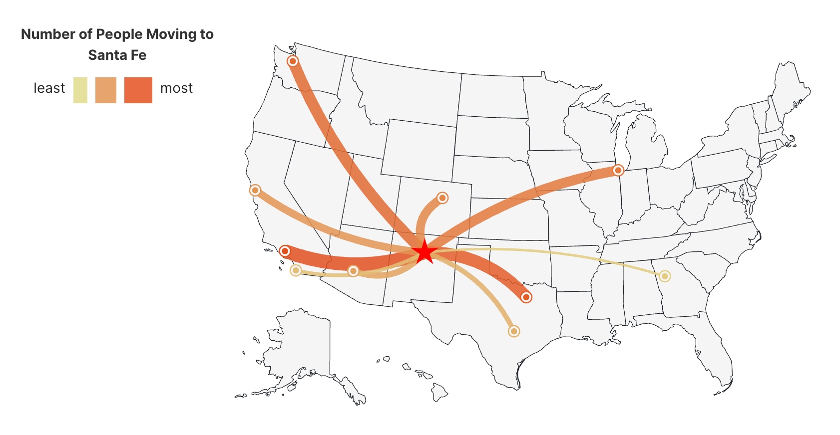 Map of Santa Fe inbound migration trends
