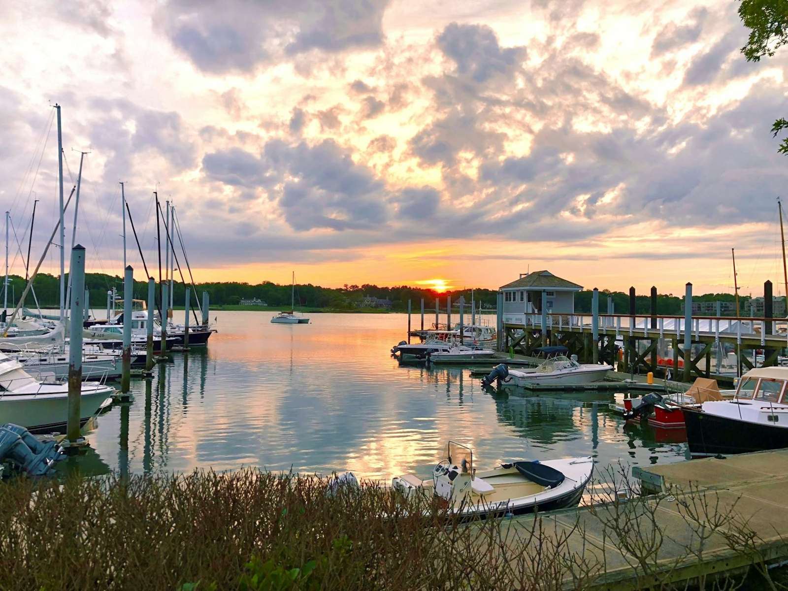 Connecticut harbor at sunset