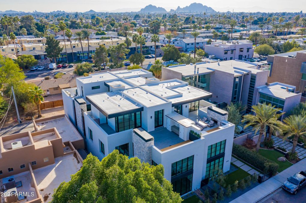 Aerial of luxury modern homes in Old Town Scottsdale