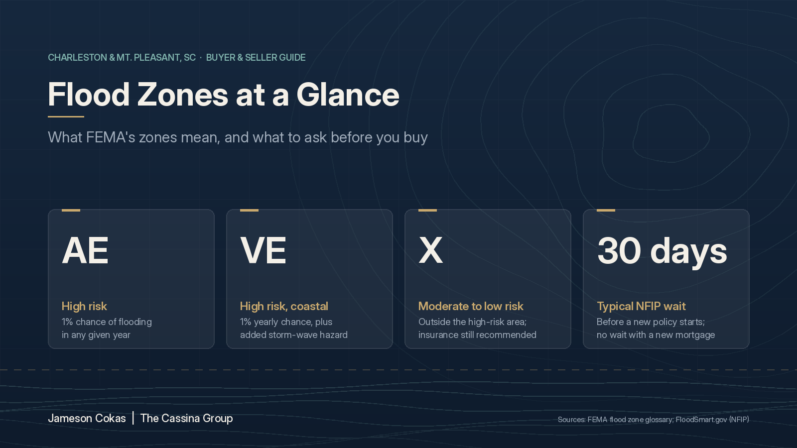 Charleston SC flood zones at a glance: what FEMA Zones AE, VE and X mean, plus flood insurance tips for buyers and sellers