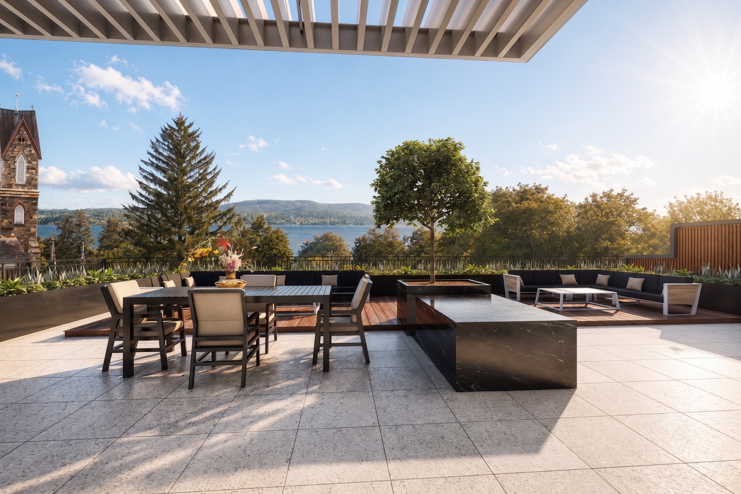 Rooftop deck with Hudson River views