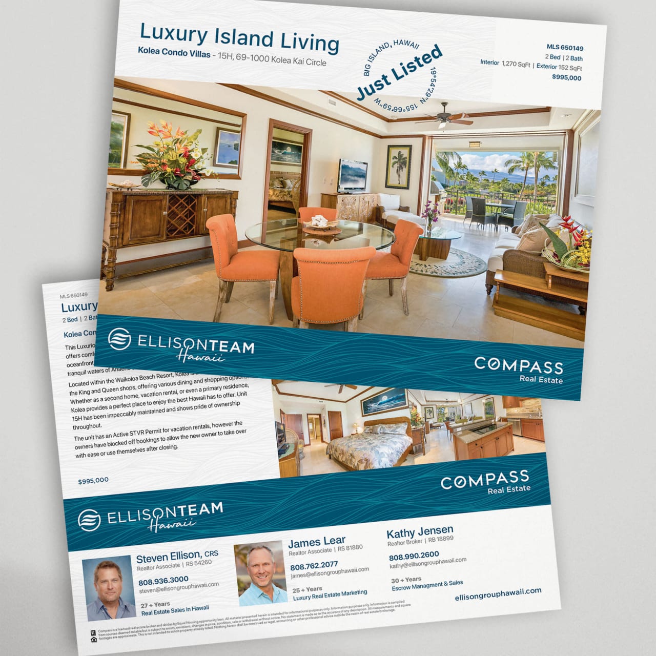 Two website marketing flyers for luxury homes listings in Hawaii