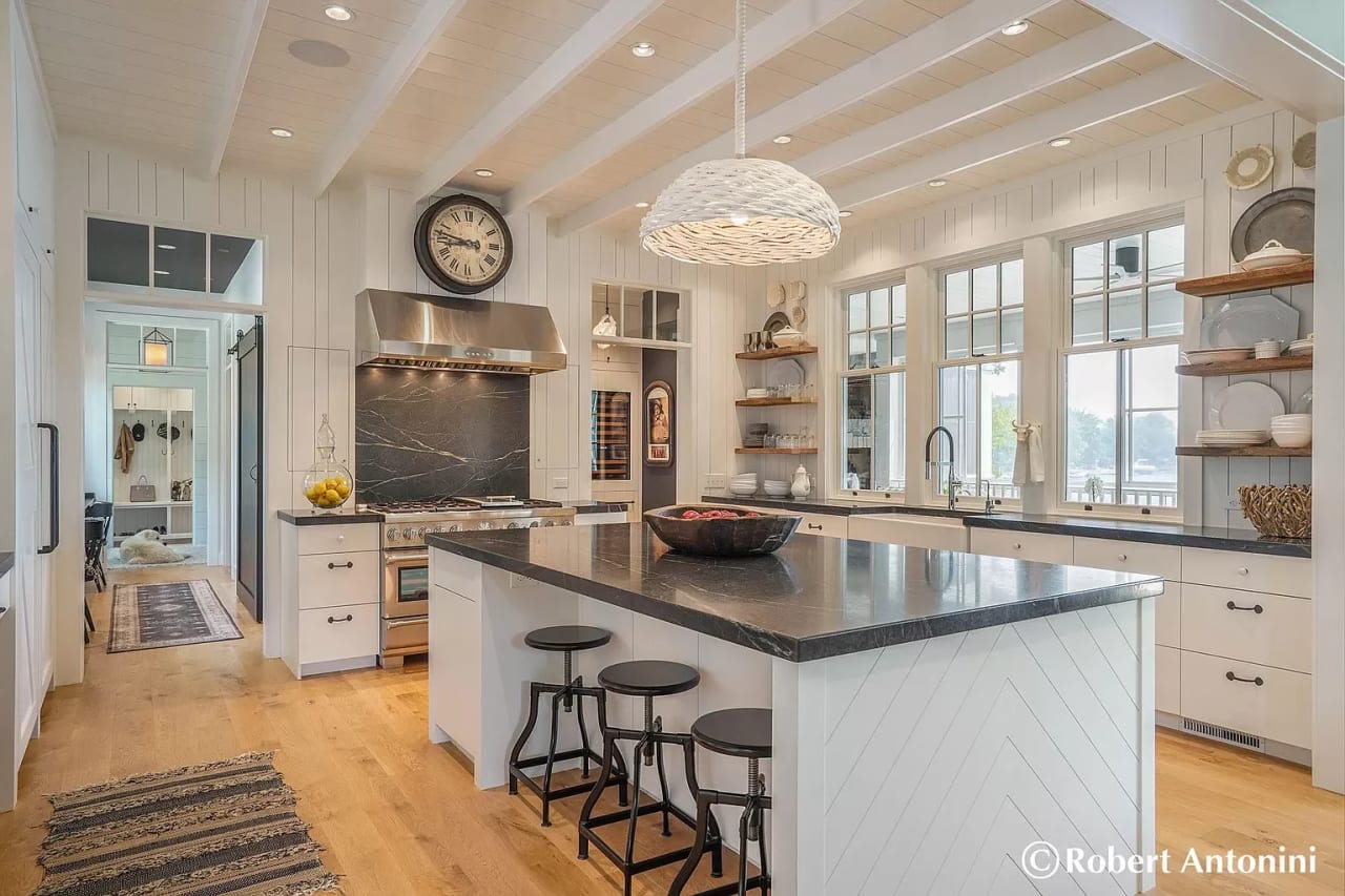 Kitchen with Black Granite Counter Top