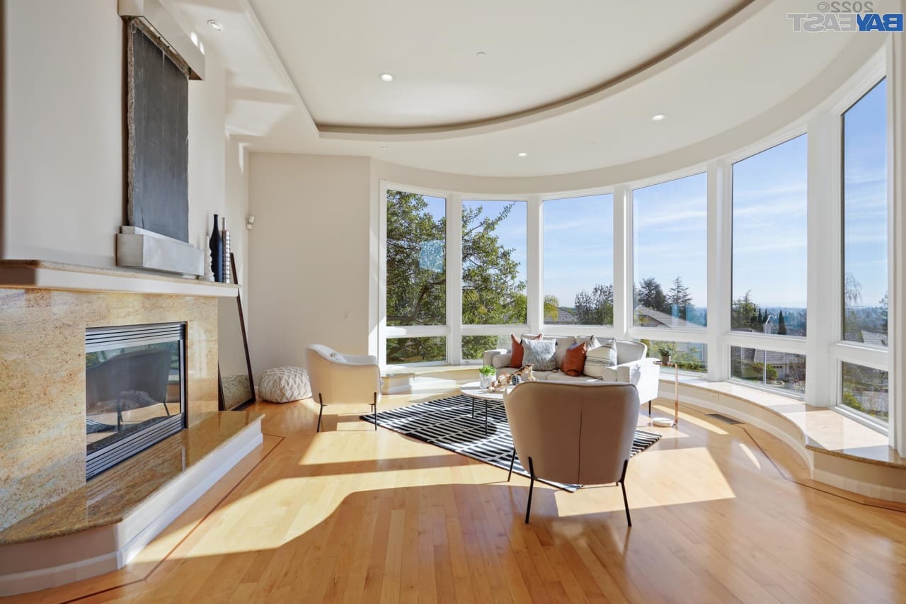 living room with large windows