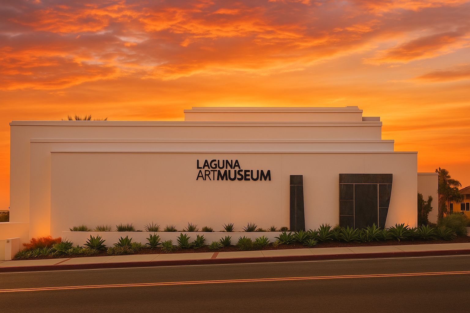 Laguna Art Museum exterior with sunset sky
