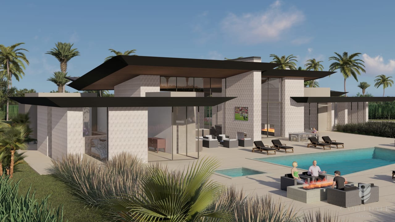 Luxury modern estate made of limestone and glass