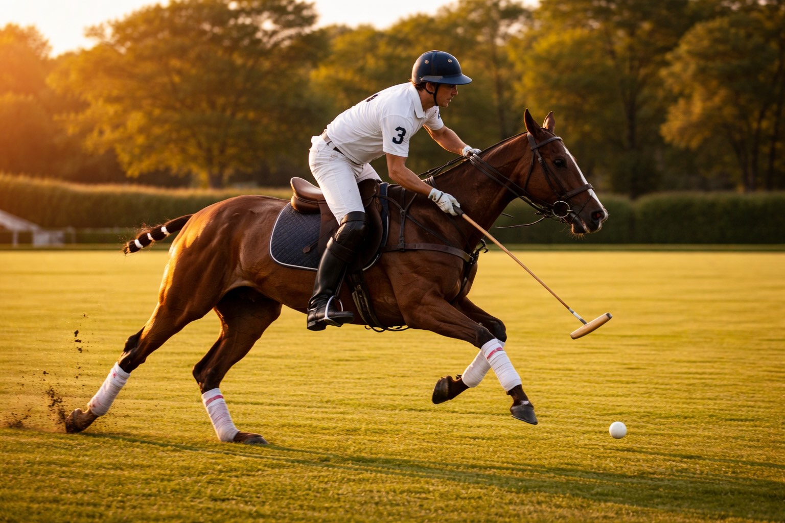 polo player riding a horse swinging mallet in Bridgehampton