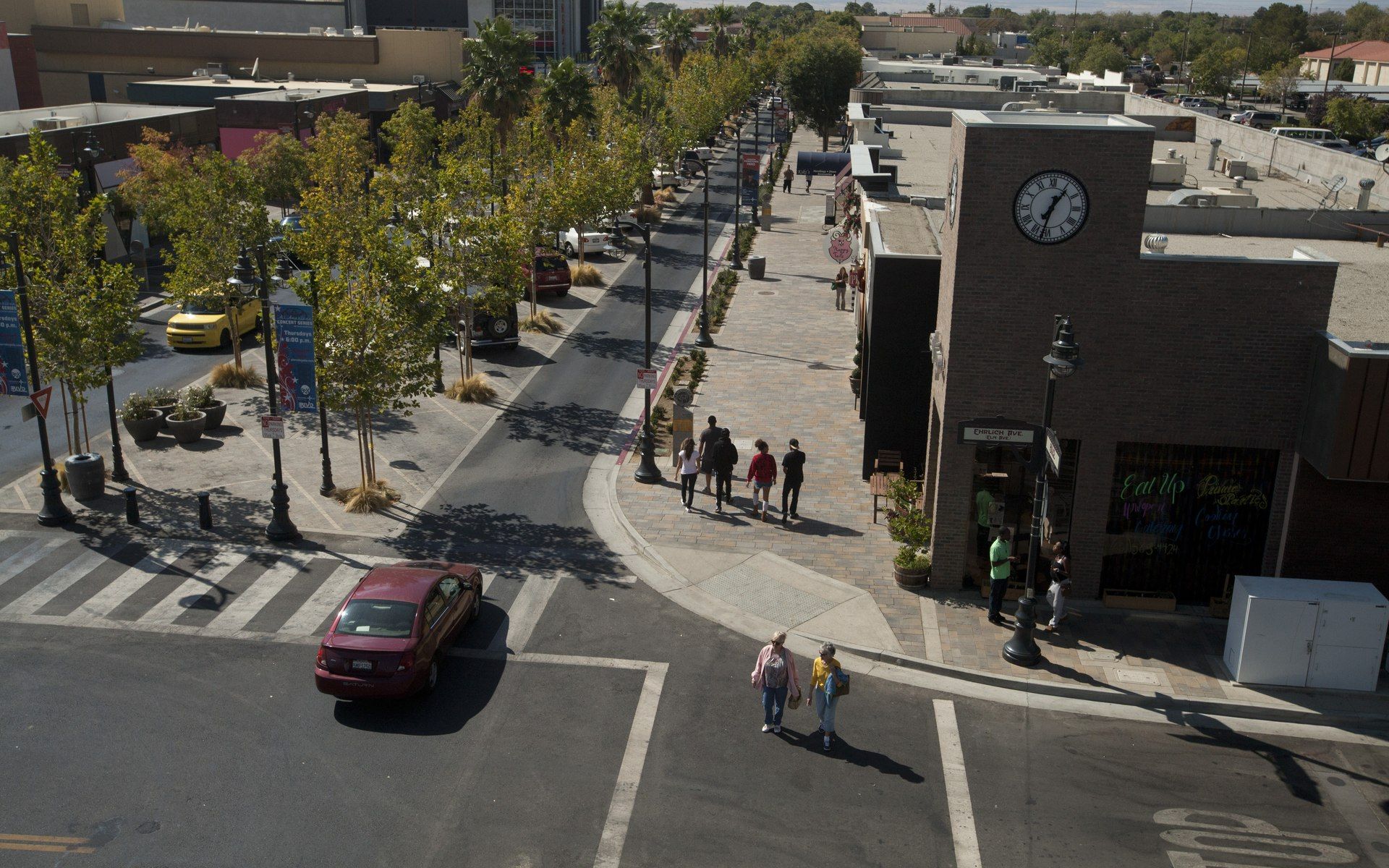 The BLVD streetscape and clock tower in downtown Lancaster