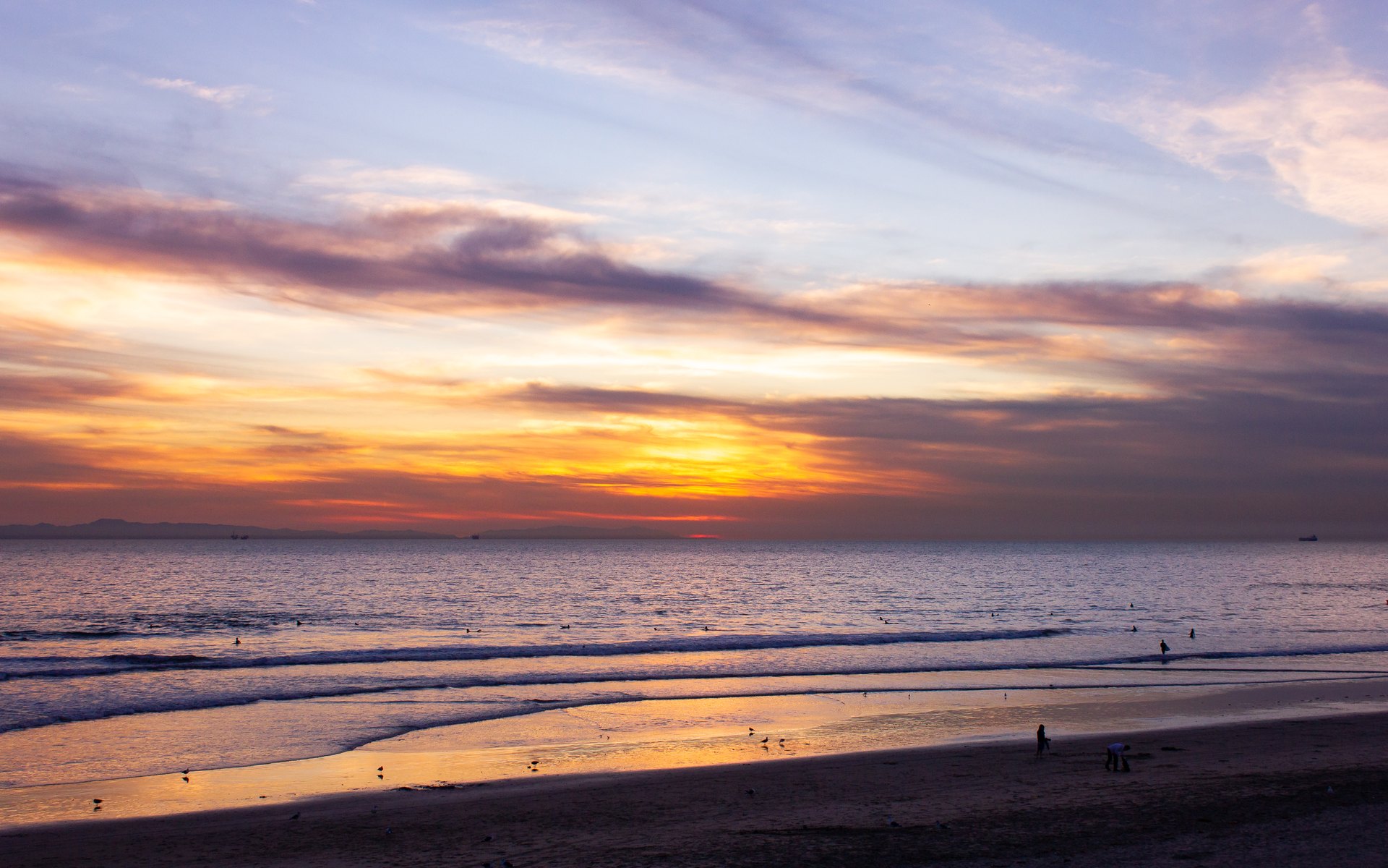 Sunset over the Huntington Beach shoreline