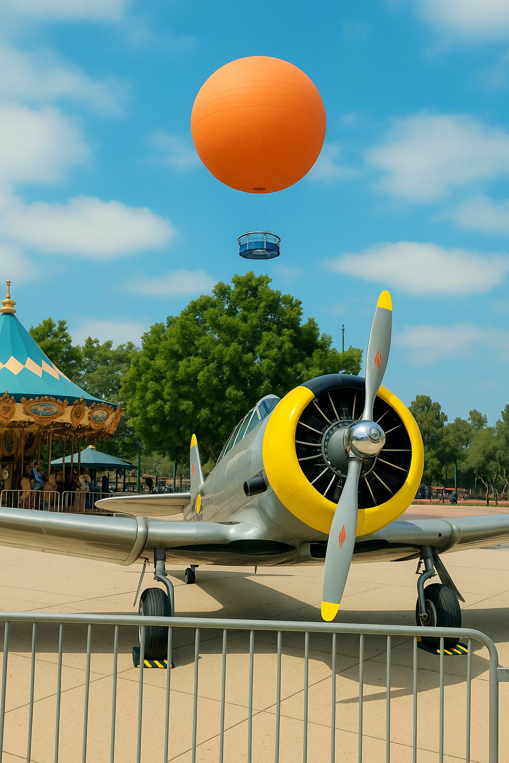 Orange County Great Park balloon, carousel, and plane