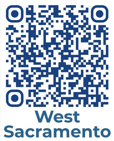 A QR code with the text "West Sacramento" below it.